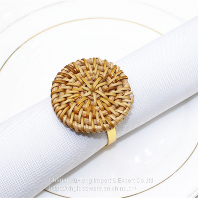 Handmade Rattan Serviette Vintage Napkin Holder Rings For Wedding Table Setting photo-2