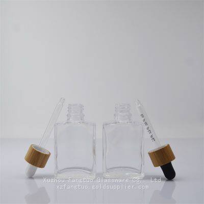 Bamboo Screw Collar Dropper Bottle Square Shape Glass Dropper Bottle Perfume Essential Oil Packing Glass Bottle Empty Clear Glass Bottles photo-3