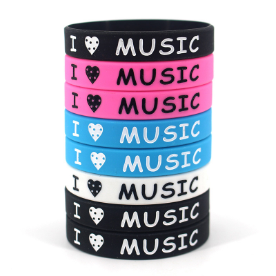 Wholesale in Stock I Love Music Soft Print Silicone Wristband Adult Wedding Gift High Quality Silicone  Bracelet