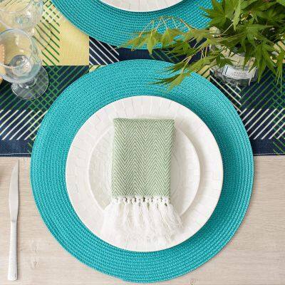 HOME COLLECTION Round 15 Inch Braided Woven Polypropylene Plastic Placemats (green ), Set of 4 photo-4