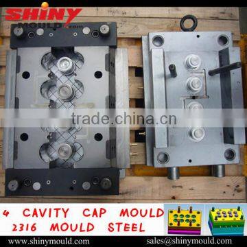 4 cavities plastic cap mould closure mould