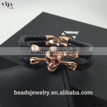 2016 China Factory Personal Logo Words Bracelet, Stingray/ Python Skin Leather Bracelet With Stainless Steel Skull Double Eyes photo-2