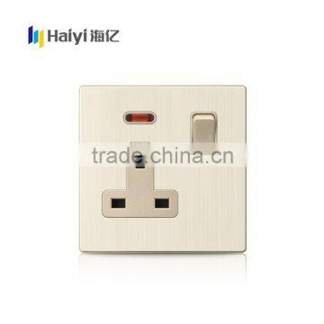 Gold Satin Metal With LED Light 1 Gang 3 Pin 13A UK Electrical Switch and Socket