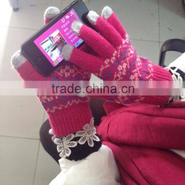 Girls 3 Fingers Touch Screen Knitted Jacquard Gloves