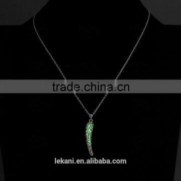 BohoTusk Pendant chain Necklace with green luminous stone