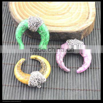 LFD-0052P ~ Wholesale Mixed Color Snakeskin Pendant , With Crystal Rhinestone Paved Crescent Moon Horn Pendants Jewelry Finding photo-4