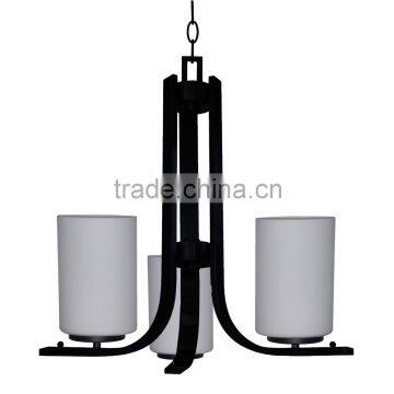 modern European style 3 light chandelier(Lustre/La arana) in ebony brone finish with three dove white glass shades