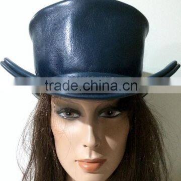 NEW 2015 FASHION BLACK DOUBLE BRIM LEATHER TOP HAT GENUINE LEATHER TOP HAT FOR MENS,WOMENS