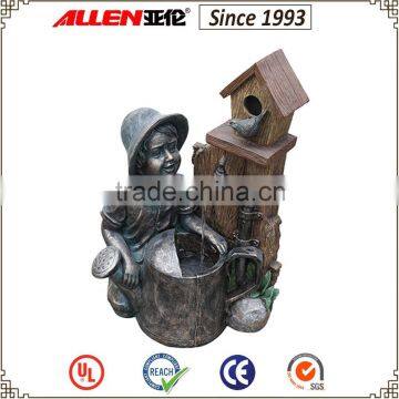 24.2" fiberglass boy and watering can outdoor fountain, bronze boy garden fountain