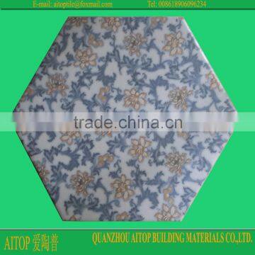 flower printed hexagon terracotta floor tile for kitchen