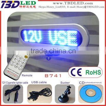 5V USB/12V DC blue 7*41 mini led car window message sign with remote