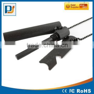 Black color compass flint fire starter magnesium flint stone fire starter with ruler