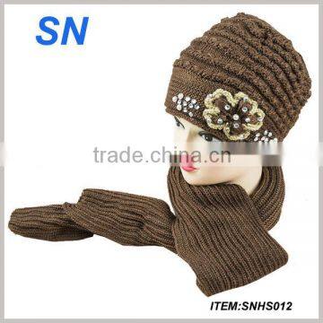 2014 winter fashion knitted scarf beanie hat