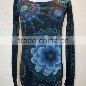 Ladies full sleeve flower Printed Knitted Pullover, Sweater