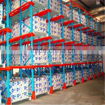 warehouse storage drive in pallet rack with guide rail