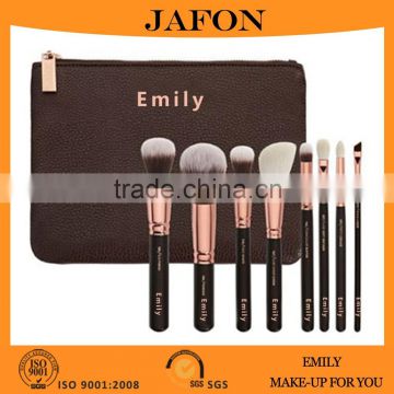 8pcs High End Goat Hair Makeup Brush Set With Brown Pouch