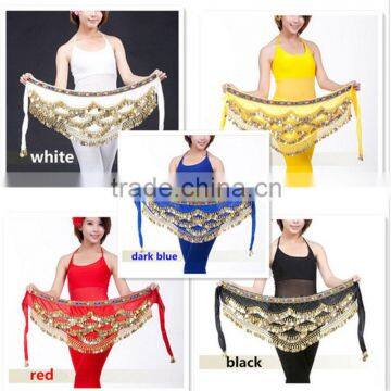 2016 Popular cheap women belly dance coin scarves sequin belly dance hip scarf for sale