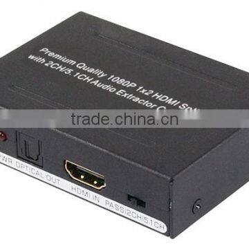 Premium Quality 1080p 1x2 HDMI splitter with 2CH/5.1CH Audio Extractor converter