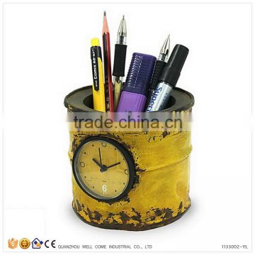 Resin Office Table Clock Multi Purpose Pen Holder