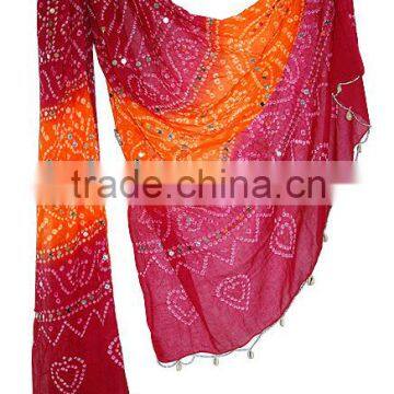 Indian Designer Cotton Bandhej Dupatte With Sparkling Sequins & Mirror Work