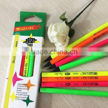 7" standard size round shape black wood neon HB pencil with dipped top