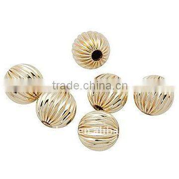 Brass Corrugated Beads, 14Kt Gold-Filled, Round, 6mm, hole: 1.5mm(KK-Q150-1)