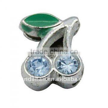 Alloy Rhinestone Slide Charms, Hair Band Decoration, Cherry, LightSkyBlue and Green, 8.7x11x4.6mm, hole: 1.7x8mm(ALRI-Q141-4)