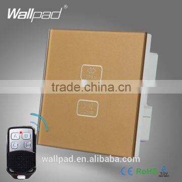 High End Remote Curtain Switch Wallpad Gold Toughened Glass 2 Gang 2 Way Remote Touch Roller Curtain Window Control Wall Switch