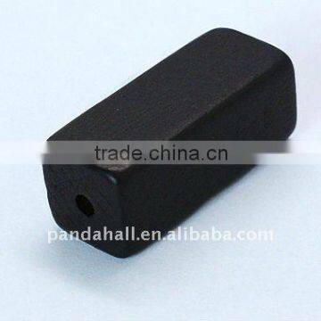 Wood Beads, Dyed, Rectangle, Black, about 15x36x15mm, hole: 4mm(WOOD-A010-4)