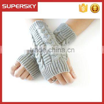 V-26 custom fashion crochet cable knit women winter fingerless mitten gloves knit arm warmer