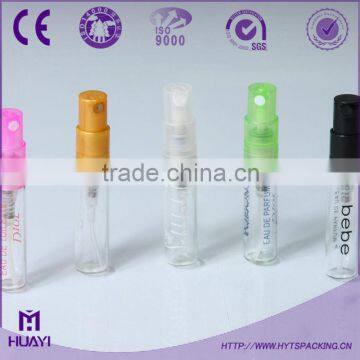 colored perfume test bottle with plastic sprayer