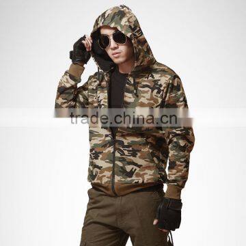 High quality OEM cotton fleece camouflage print military zipper hoodie