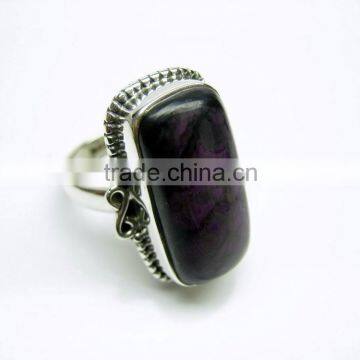 Sugilite 925 Sterling Silver Oxidized Ring, Long Cushion Purple Sugilite Ring, Designer Nepali Silver Handmade Ring