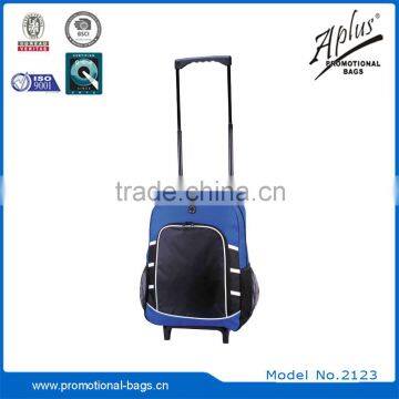 Wholesale fashion 600D PVC trolley school backpackwith wheels