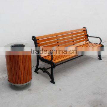 Outdoor wooden bench and dustbin wooden street furniture