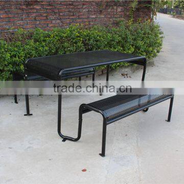 Powder coated perforated outdoor table with bench metal picnic table