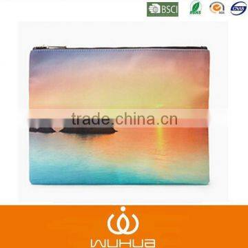 2016 WUHUA factory romantic sunset Graphic Clutch bag with gold zipper for summer