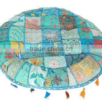 RTHPF-14 Modern Home Furnishing khambadia Round Chair Pads Patchwork embroidered Poufs ottomans Suppliers Manufacturer