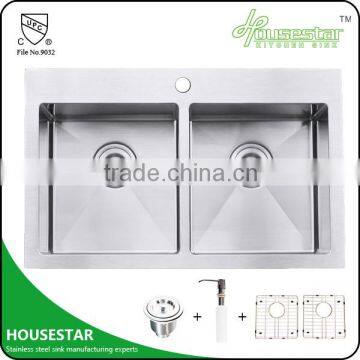 cUPC Certificate Handmade Topmount Stainless Steel Double Sink For USA Canada Australia TR3019(50/50)