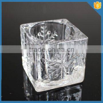 Crystal Candle Stand Glass Cube Pillar Holder With Christmas Tree Pattern photo-3