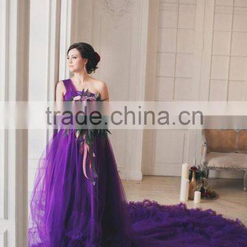 (MY3310) MARRY YOU Elgant One-soulder Purple Long Tail Evening Dress For Pregnant Women