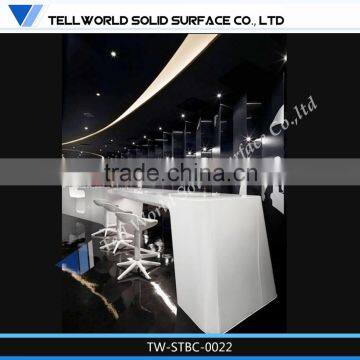 Pure white solid surface artistic shape restaurant bar counter tops/bar counter designs for restaurant