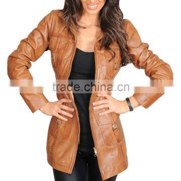 Latest Design 2015 Newest Casusl Cheep PU Leather Jacket Lady