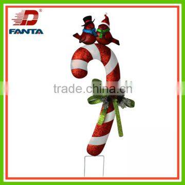 Gorgeous iron Christmas candy cane stake with bird for gifts