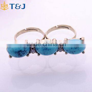 Hot Selling Turquoise Rhinestone Crystal Double Finger Ring Fashion Jewelry for Women//