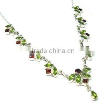 925 Sterling Silver Peridot Semi Precious Gemstone Necklace