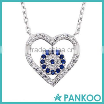 Evil Eye Crystal Zirconia Love Heart Pendant Solid 925 Sterling Silver Necklace