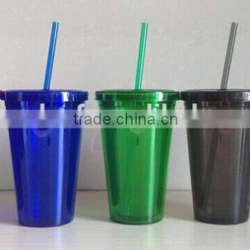 Double Wall Plastic Tumblers With Straw 16oz