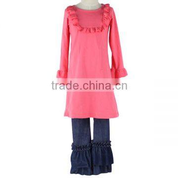 Wholesale ruffle pants baby girls outfits pure color dress baby outfits denim pants baby outfits