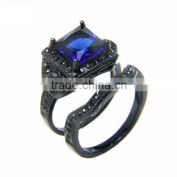 2016 New Design Big Square Sapphire Ring Two Usage Couple Ring Gunblack Copper Rings